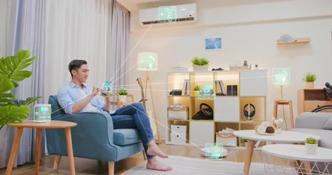 Smart home control by phone Stock Footage 154563867