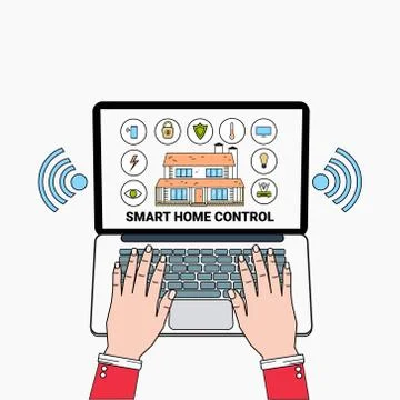 Smart Home Control System Application On Laptop Computer House Technology Of Stock-Illustration