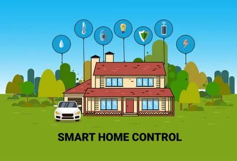 Smart Home Control System Automation Modern House Technology System 库存插图