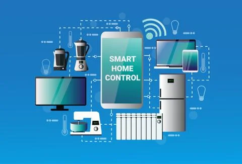 Smart Home Control System Smartphone Application Devices Automation Concept Stock Illustration