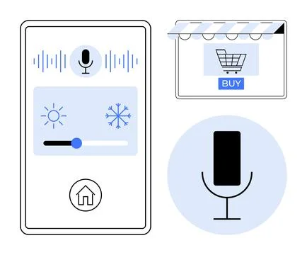 Smart Home Control with Voice Command, Mobile Interface for Shopping and Cl.. Stock Illustration