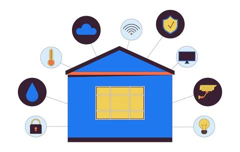 Smart home controls 2D linear illustration concept Illustrazione stock