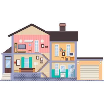 Smart home cross section vector eco house icon Stock Illustration