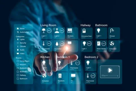 Smart home dashboard interface control connected devices and set up automatio Stock Photos