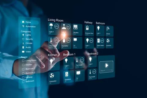 Smart home dashboard interface control connected devices and set up automatio Stock Photos