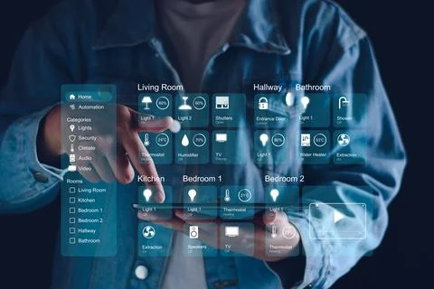 Smart home dashboard interface control connected devices and set up automat.. Stock Photos