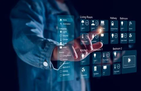 Smart home dashboard interface control connected devices and set up automat.. Stock Photos