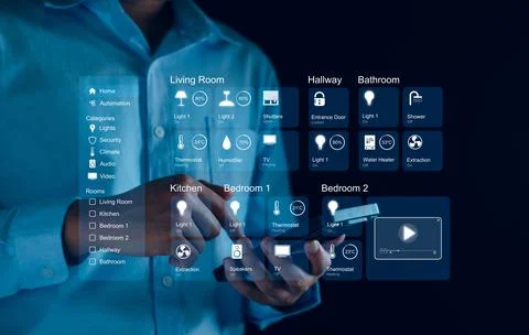 Smart home dashboard interface control connected devices and set up automat.. Stock Photos