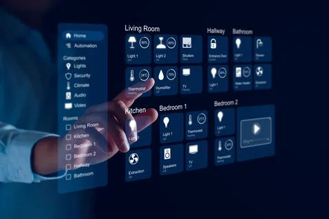 Smart home dashboard interface control connected devices and set up automatio Stock Photos