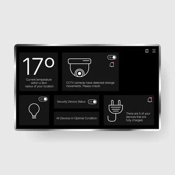 Smart home dashboard interface displaying security and device status イラスト素材