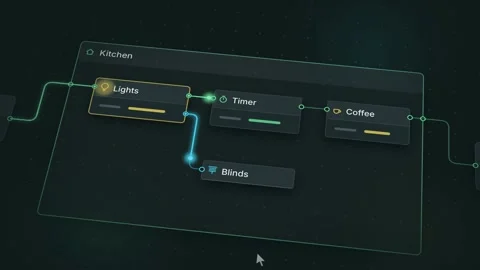 Smart Home Dashboard Subflow Teal Gold Tech UI Futuristic Digital Interface Stock Footage 346350545