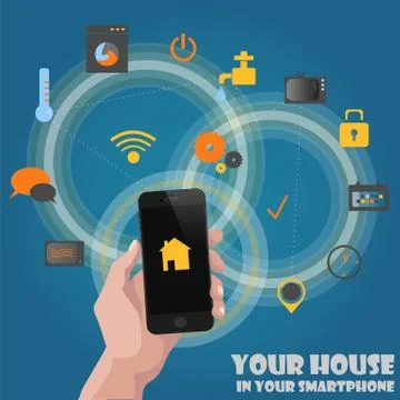 Smart home detectors controlling concept via phone 스톡 일러스트