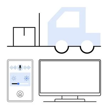 Smart Home Device and Logistics Truck Loading Boxes with Warehouse Automation Stock Illustration