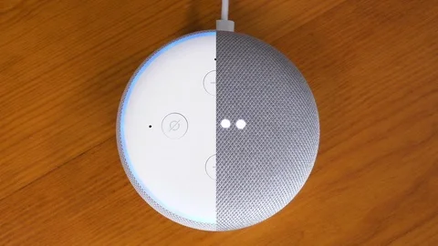 Smart Home Device Comparison Amazon Alexa And Google Home Stock Footage 110969129