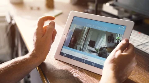 Smart Home Device - Home Control app on ipad Stock Footage 81828439