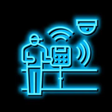 Smart home device installation neon glow icon illustration Stock Illustration
