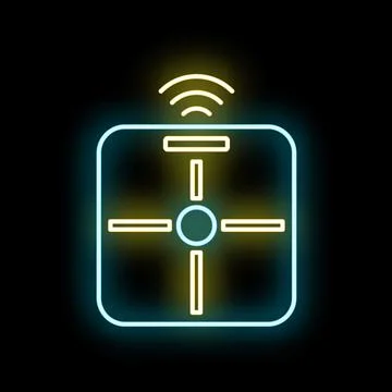 Smart home device neon icon displaying wireless signal Stock Illustration