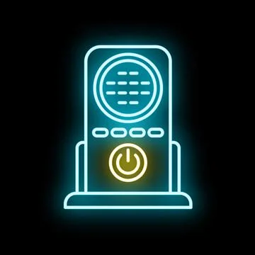 Smart home device neon icon with power button Stock Illustration