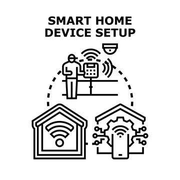 Smart home device setup automation and control system Illustrazione stock