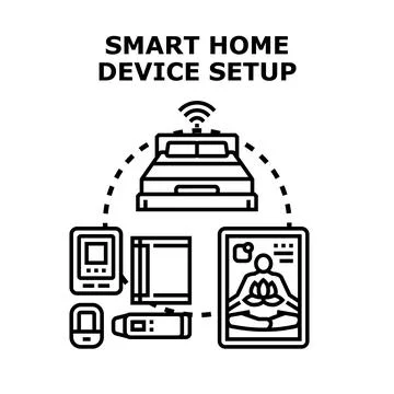 Smart home device setup connecting different internet of things appliances Stock Illustration