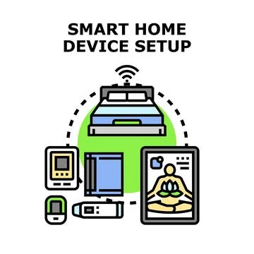 Smart home device setup connecting different internet of things appliances Stock Illustration