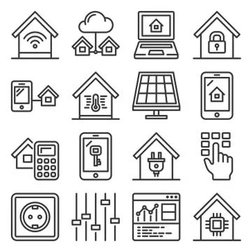 Smart Home Devices and Interface Icons Set. Vector イラスト素材