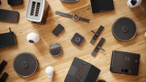 Smart home devices. Modern wireless technology communication domestic appliances Stock Footage 201201574