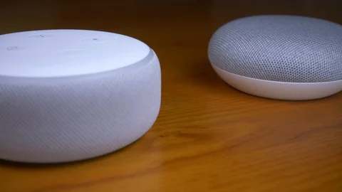 Smart Home Devices Rack Focus Voice Commands Stock Footage 110700161