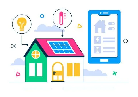 Smart Home Devices Vector Illustration featuring Home Automation Controlled.. Stockillustratie