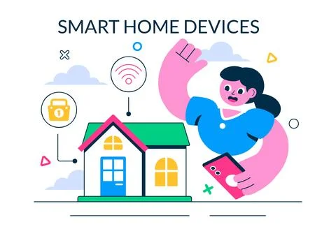 Smart Home Devices Vector Illustration featuring Home Automation Controlled.. Stockillustratie