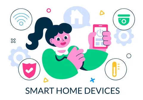 Smart Home Devices Vector Illustration featuring Home Automation Controlled.. Stockillustratie