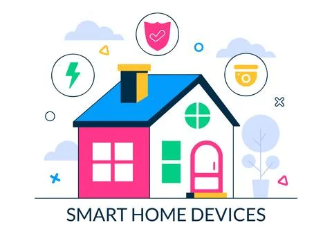 Smart Home Devices Vector Illustration featuring Home Automation Controlled.. Stockillustratie