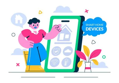 Smart Home Devices Vector Illustration featuring Home Automation Controlled.. Stockillustratie