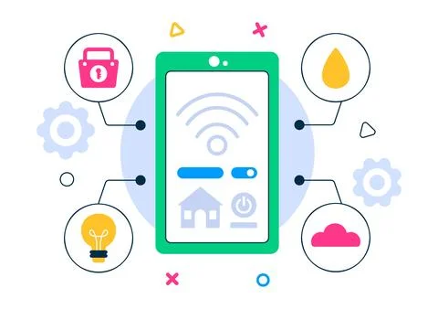 Smart Home Devices Vector Illustration featuring Home Automation Controlled.. Stockillustratie