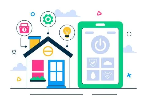 Smart Home Devices Vector Illustration featuring Home Automation Controlled.. Stockillustratie