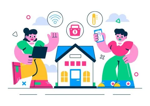 Smart Home Devices Vector Illustration featuring Home Automation Controlled.. 스톡 일러스트