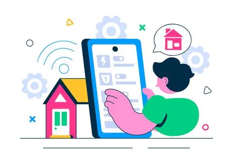 Smart Home Devices Vector Illustration featuring Home Automation Controlled.. Illustrazione stock