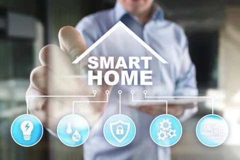 Smart home digital interface on virtual screen. Internet and automation Stock Photos