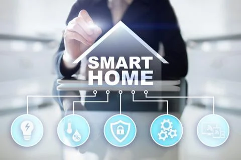 Smart home digital interface on virtual screen. Internet and automation Stock Photos