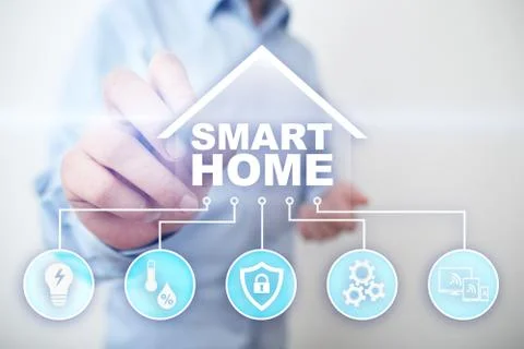 Smart home digital interface on virtual screen. Internet and automation Stock-Fotos