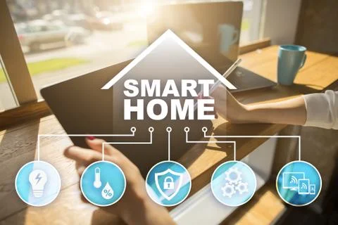 Smart home digital interface on virtual screen. Internet and automation Stock Photos