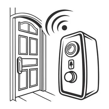 Smart Home Electronics with Door Lock and Sensor Icons Stock Illustration