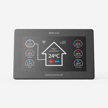 Smart home heating controller on a plain background. 3d render. Stock Illustration
