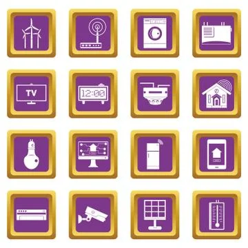 Smart home house icons set purple Ilustración de archivo