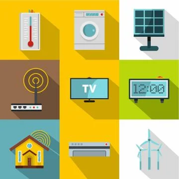 Smart home icon set, flat style Stock Illustration