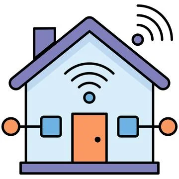 Smart home icon with wireless internet and wifi network signal Illustrazione stock