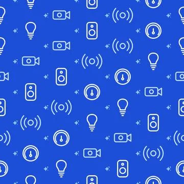Smart home icons seamless pattern with light bulb, speaker, video camera, イラスト素材