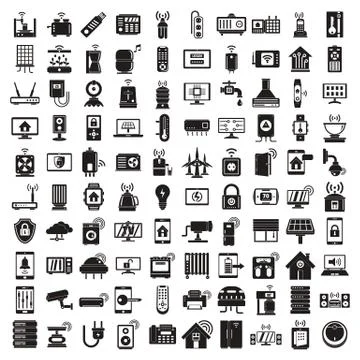 Smart home icons set, simple style Illustrazione stock