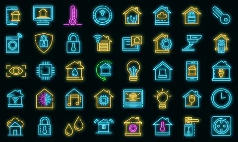 Smart home icons set vector neon Illustrazione stock