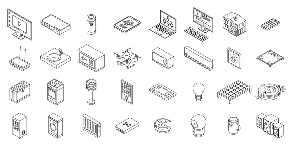 Smart home icons set vector outine Stock Illustration